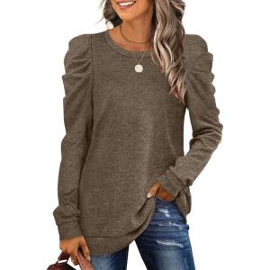 imageXIEERDUO Womens Crewneck Sweatshirts Trendy Puff Sleeve Tunic Sweaters Fall Clothes Loose Fit04acoffee