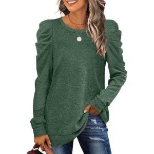 imageXIEERDUO Womens Crewneck Sweatshirts Trendy Puff Sleeve Tunic Sweaters Fall Clothes Loose Fit04agreen