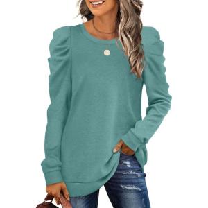 imageXIEERDUO Womens Crewneck Sweatshirts Trendy Puff Sleeve Tunic Sweaters Fall Clothes Loose Fit04agreyblue