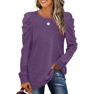 imageXIEERDUO Womens Crewneck Sweatshirts Trendy Puff Sleeve Tunic Sweaters Fall Clothes Loose Fit04apurple