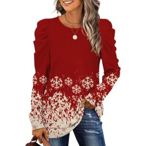 imageXIEERDUO Womens Crewneck Sweatshirts Trendy Puff Sleeve Tunic Sweaters Fall Clothes Loose Fit04bsnowflake