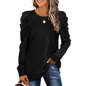 imageXIEERDUO Womens Crewneck Sweatshirts Trendy Puff Sleeve Tunic Sweaters Fall Clothes Loose FitBlack