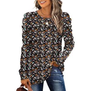 imageXIEERDUO Womens Crewneck Sweatshirts Trendy Puff Sleeve Tunic Sweaters Fall Clothes Loose FitZ Floral Black