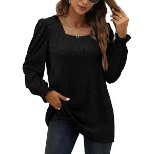 imageXIEERDUO Womens Long Sleeve Tunic Tops Ruffles Sleeve Square Neck Winter Shirts Dressy Casual01black