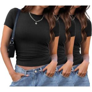 imageXIEERDUO Womens Short Sleeve Crew Neck Slim Fit T Shirts 2024 Y2k Clothes Spring Summer Basic Going Out Tops 2 Pack3 Pack3 Pack BlackBlackBlack