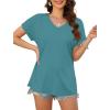 imageXIEERDUO Womens Summer Tops Short Sleeve Shirts Casual V Neck T Shirt Loose Fit ComfyBlue