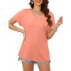 imageXIEERDUO Womens Summer Tops Short Sleeve Shirts Casual V Neck T Shirt Loose Fit ComfyCoral