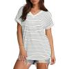 imageXIEERDUO Womens Summer Tops Short Sleeve Shirts Casual V Neck T Shirt Loose Fit ComfyCvwhite Stripe