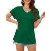 imageXIEERDUO Womens Summer Tops Short Sleeve Shirts Casual V Neck T Shirt Loose Fit ComfyDark Green