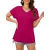 imageXIEERDUO Womens Summer Tops Short Sleeve Shirts Casual V Neck T Shirt Loose Fit ComfyDeep Pink