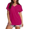 imageXIEERDUO Womens Summer Tops Short Sleeve Shirts Casual V Neck T Shirt Loose Fit ComfyDeep Pink