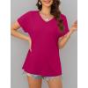 imageXIEERDUO Womens Summer Tops Short Sleeve Shirts Casual V Neck T Shirt Loose Fit ComfyDeep Pink