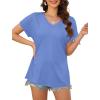 imageXIEERDUO Womens Summer Tops Short Sleeve Shirts Casual V Neck T Shirt Loose Fit ComfyLight Blue