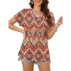imageXIEERDUO Womens Summer Tops Short Sleeve Shirts Casual V Neck T Shirt Loose Fit ComfyPatterned Boho
