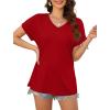 imageXIEERDUO Womens Summer Tops Short Sleeve Shirts Casual V Neck T Shirt Loose Fit ComfyRed