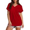 imageXIEERDUO Womens Summer Tops Short Sleeve Shirts Casual V Neck T Shirt Loose Fit ComfyRed