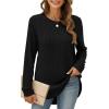 imageXIEERDUO Womens Tunic Tops Long Sleeve Shirts High Low Curved Hem Crewneck Sweater Loose FitBlack