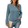 imageXIEERDUO Womens Tunic Tops Long Sleeve Shirts High Low Curved Hem Crewneck Sweater Loose FitBlue