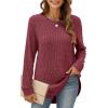 imageXIEERDUO Womens Tunic Tops Long Sleeve Shirts High Low Curved Hem Crewneck Sweater Loose FitRed