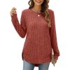 imageXIEERDUO Womens Tunic Tops Long Sleeve Shirts High Low Curved Hem Crewneck Sweater Loose FitCaramel