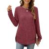 imageXIEERDUO Womens Tunic Tops Long Sleeve Shirts High Low Curved Hem Crewneck Sweater Loose FitRed