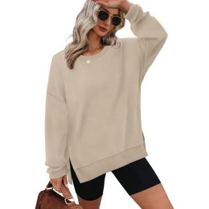 imageXIEERDUO Womens Oversized Sweatshirts Pullover Casual Crewneck Long Sleeve Tops Comfy02khaki