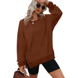 imageXIEERDUO Womens Oversized Sweatshirts Pullover Casual Crewneck Long Sleeve Tops Comfy03caramel