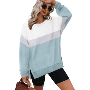 imageXIEERDUO Womens Oversized Sweatshirts Pullover Casual Crewneck Long Sleeve Tops Comfy20whitegreyblue