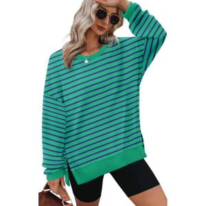 imageXIEERDUO Womens Oversized Sweatshirts Pullover Casual Crewneck Long Sleeve Tops Comfy25strpied Lightgreen