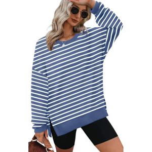 imageXIEERDUO Womens Oversized Sweatshirts Pullover Casual Crewneck Long Sleeve Tops Comfy26strpied Blue