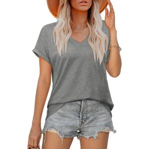 imageXIEERDUO Womens Summer Tops Short Sleeve Shirts Casual V Neck T Shirt Loose Fit ComfyGray