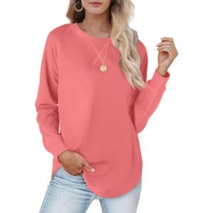 imageXIEERDUO Womens Sweatshirts Crewneck Loose Fitting Tops For Women Long Sleeve Shirts Pullover02mcoral