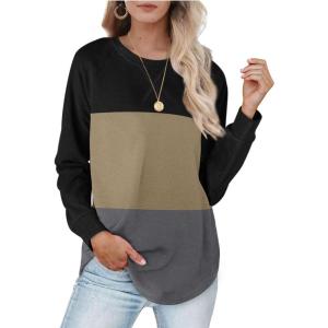imageXIEERDUO Womens Sweatshirts Crewneck Loose Fitting Tops For Women Long Sleeve Shirts Pullover02qblackkhakigrey