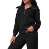 imageXIEERDUO Lounge Sets For Women 2024 Half Zip Sweatshirt And Wide Leg Sweatpant 2 Piece Outfits Sweatsuit Tracksuit01black