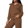 imageXIEERDUO Lounge Sets For Women 2024 Half Zip Sweatshirt And Wide Leg Sweatpant 2 Piece Outfits Sweatsuit Tracksuit09brown