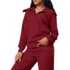 imageXIEERDUO Lounge Sets For Women 2024 Half Zip Sweatshirt And Wide Leg Sweatpant 2 Piece Outfits Sweatsuit Tracksuit18wine Red