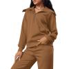 imageXIEERDUO Lounge Sets For Women 2024 Half Zip Sweatshirt And Wide Leg Sweatpant 2 Piece Outfits Sweatsuit Tracksuit20coffee