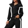 imageXIEERDUO Lounge Sets For Women 2024 Half Zip Sweatshirt And Wide Leg Sweatpant 2 Piece Outfits Sweatsuit TracksuitColor Block Black