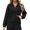 imageXIEERDUO Lounge Sets For Women 2024 Half Zip Sweatshirt And Wide Leg Sweatpant 2 Piece Outfits Sweatsuit TracksuitKangarooblack