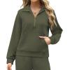 imageXIEERDUO Lounge Sets For Women 2024 Half Zip Sweatshirt And Wide Leg Sweatpant 2 Piece Outfits Sweatsuit TracksuitKangaroodark Green
