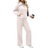 imageXIEERDUO Lounge Sets For Women 2024 Half Zip Sweatshirt And Wide Leg Sweatpant 2 Piece Outfits Sweatsuit TracksuitKangarookhaki