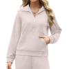 imageXIEERDUO Lounge Sets For Women 2024 Half Zip Sweatshirt And Wide Leg Sweatpant 2 Piece Outfits Sweatsuit TracksuitKangarookhaki