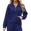 imageXIEERDUO Lounge Sets For Women 2024 Half Zip Sweatshirt And Wide Leg Sweatpant 2 Piece Outfits Sweatsuit TracksuitKangaroonavy Blue