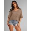 imageXIEERDUO Oversized T Shirts for Women Summer Short Sleeve Tops Loose Scook NeckBrown