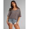 imageXIEERDUO Oversized T Shirts for Women Summer Short Sleeve Tops Loose Scook NeckBrowngrey