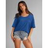 imageXIEERDUO Oversized T Shirts for Women Summer Short Sleeve Tops Loose Scook NeckDark Blue