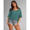 imageXIEERDUO Oversized T Shirts for Women Summer Short Sleeve Tops Loose Scook NeckGrey Green
