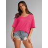 imageXIEERDUO Oversized T Shirts for Women Summer Short Sleeve Tops Loose Scook NeckHot Pink
