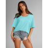 imageXIEERDUO Oversized T Shirts for Women Summer Short Sleeve Tops Loose Scook NeckLake Green