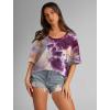 imageXIEERDUO Oversized T Shirts for Women Summer Short Sleeve Tops Loose Scook NeckTie Dye Purple